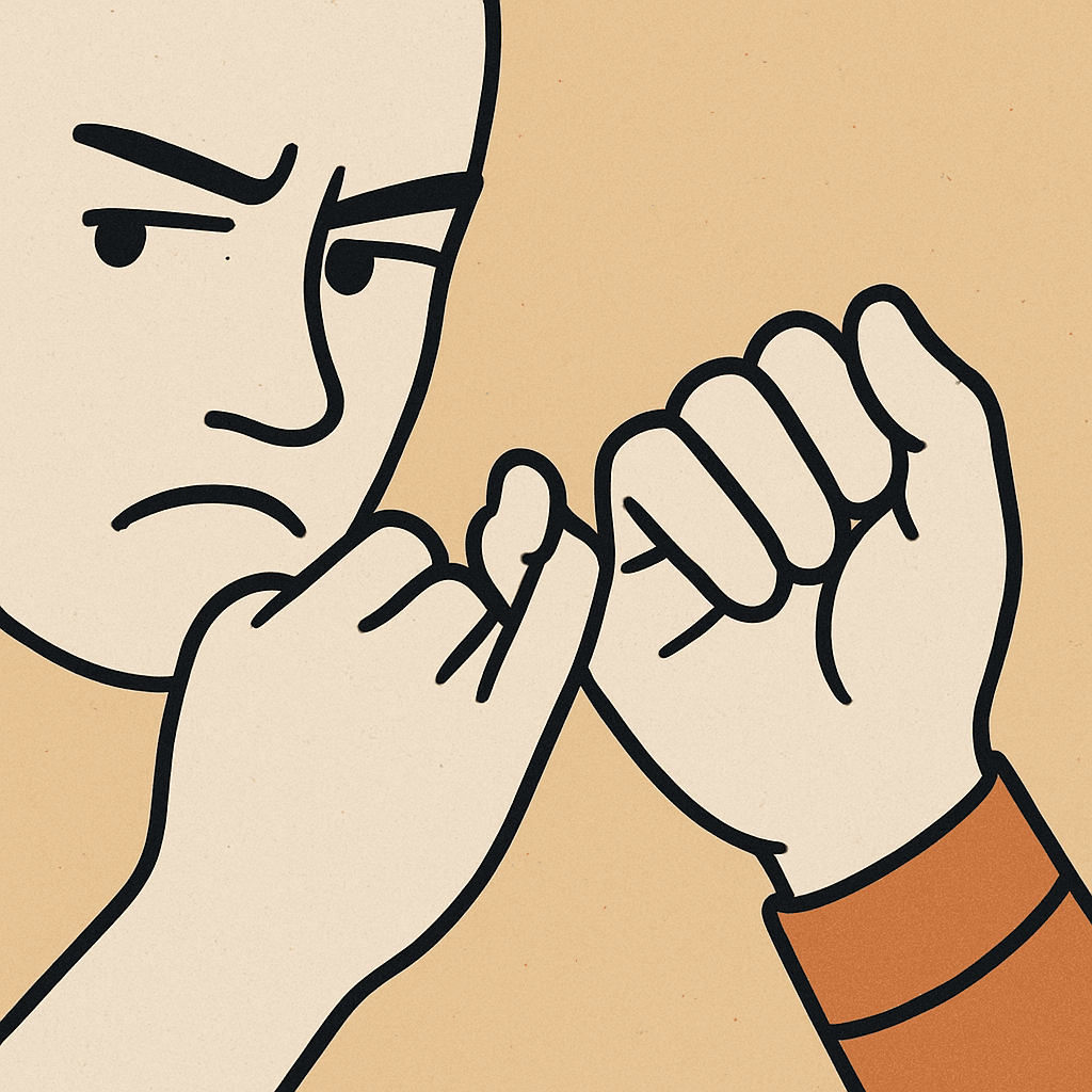 two people making a pinky promise and one looks suspicious